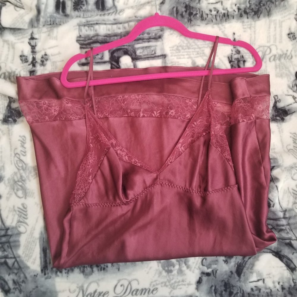 Victoria's Secret Maroon Satin Chemise Slip